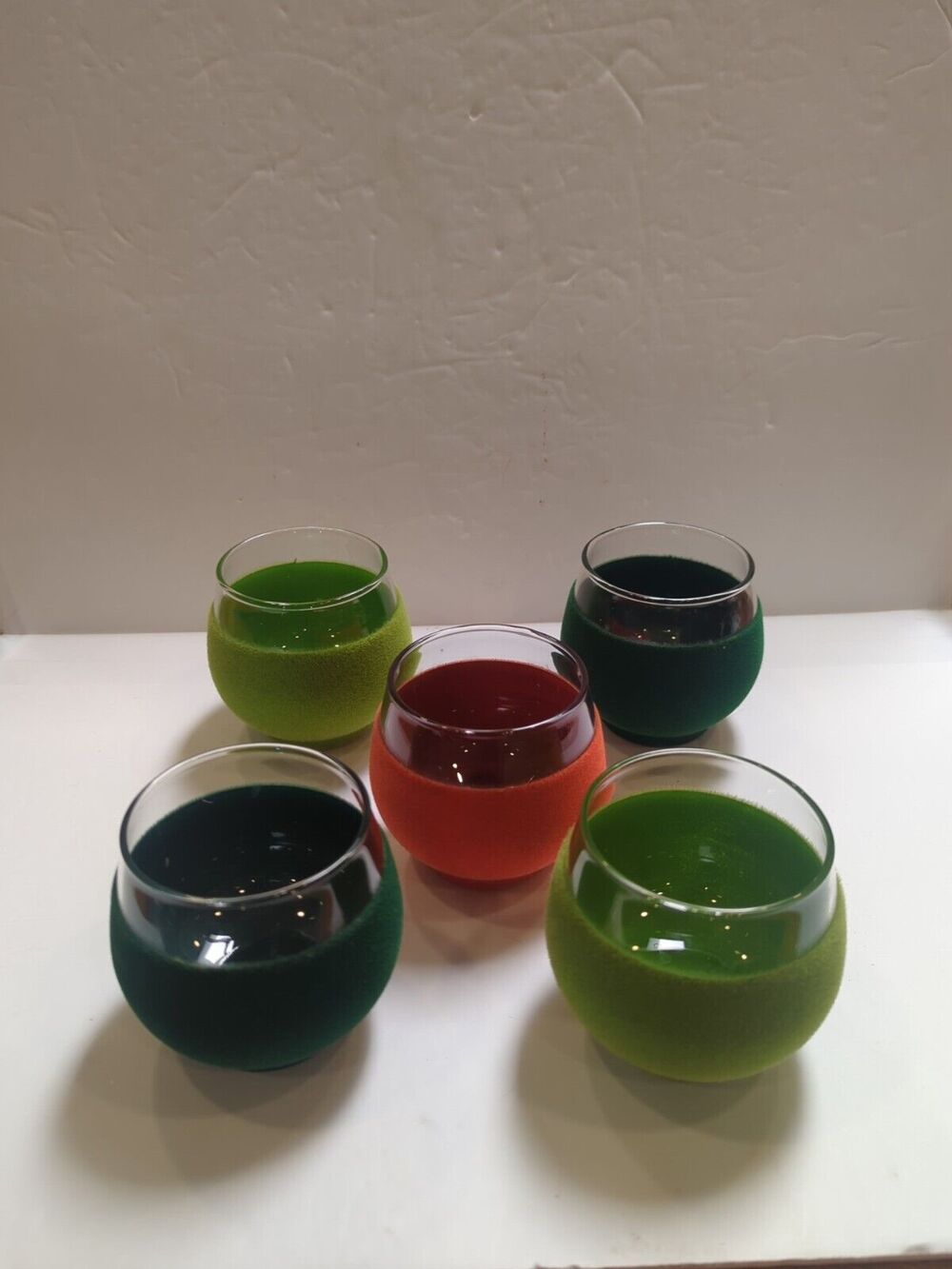 VTG 60s 70s Kitsch Stemless Tumbler Flocked Multicolor Set of 5 Cottagecore